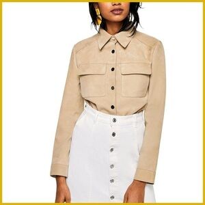 Mango Brown Genuine Leather Over-shirt Shacket Jacket